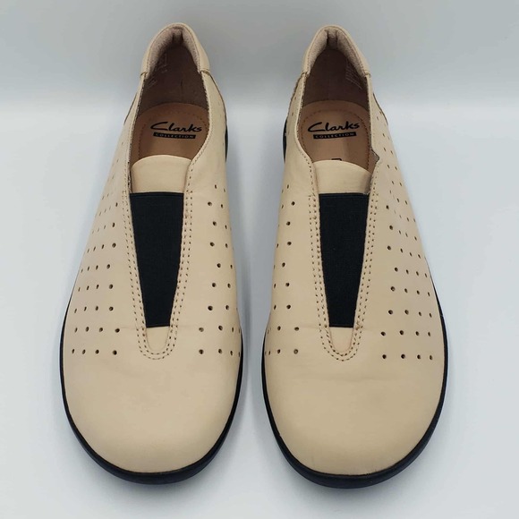 Clarks Shoes - Clarks Medora Gemma Sand Tan Nubuck Leather Slip-On Perforated Shoes Size 9.5 M